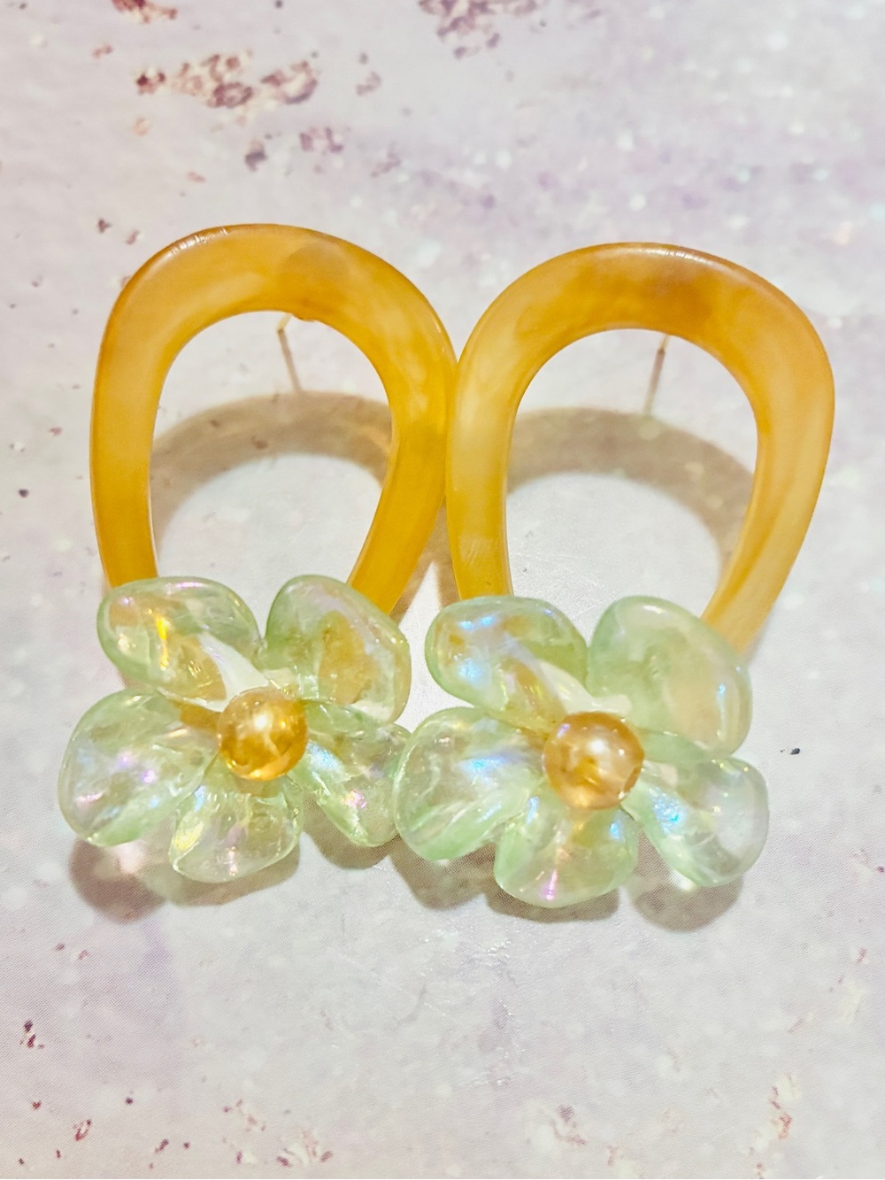 Flower acrylic Orval screw back earrings, mid century modern style